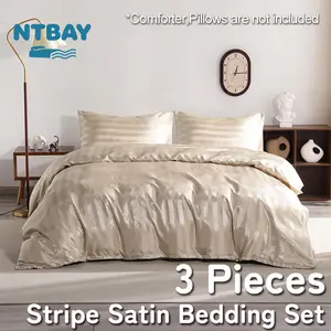 NTBAY 3 Piece Silky Stripe Satin Bedding Set – Soft & Luxury Comforter Cover Set