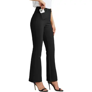 Women's Yoga Pants Flared Work Casual Pants Stretch Office Pants with Belt Loops Fitted and Soft 4 Pockets Size 30