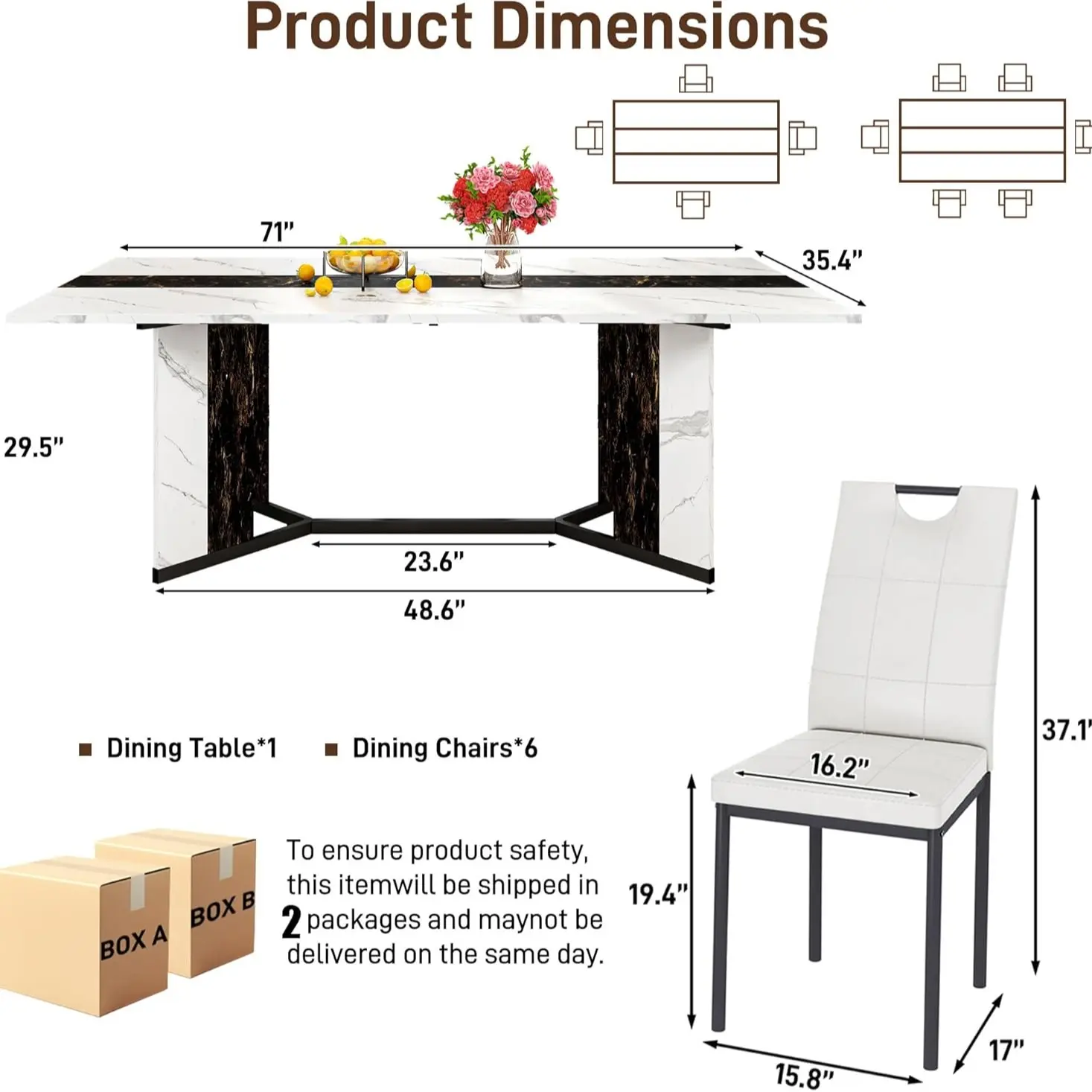 White (71IN Table+6 Chairs)