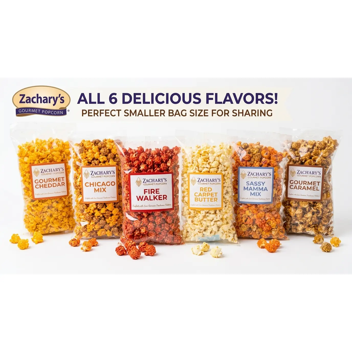 Zachary's Gourmet Flavored Popcorn Variety Pack - 6 Flavors (Cheddar Popcorn, Milk, Caramel, Coconut Oil Popped), Gluten Free, Ambient, Sweet and Salty, No Artificial Ingredients, Party Snacks