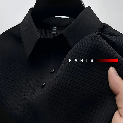 Men's Fitted Collared Short-Sleeve Plain Polo Shirt - Breathable Cool Fabric Business Casual Fit Top for Business, Sport Casual Menswear Shirts