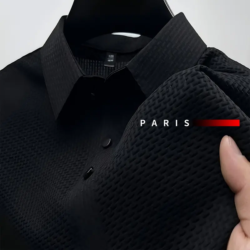 Men's Fitted Collared Short-Sleeve Plain Polo Shirt - Breathable Cool Fabric Business Casual Fit Top for Business, Sport Casual Menswear Shirts
