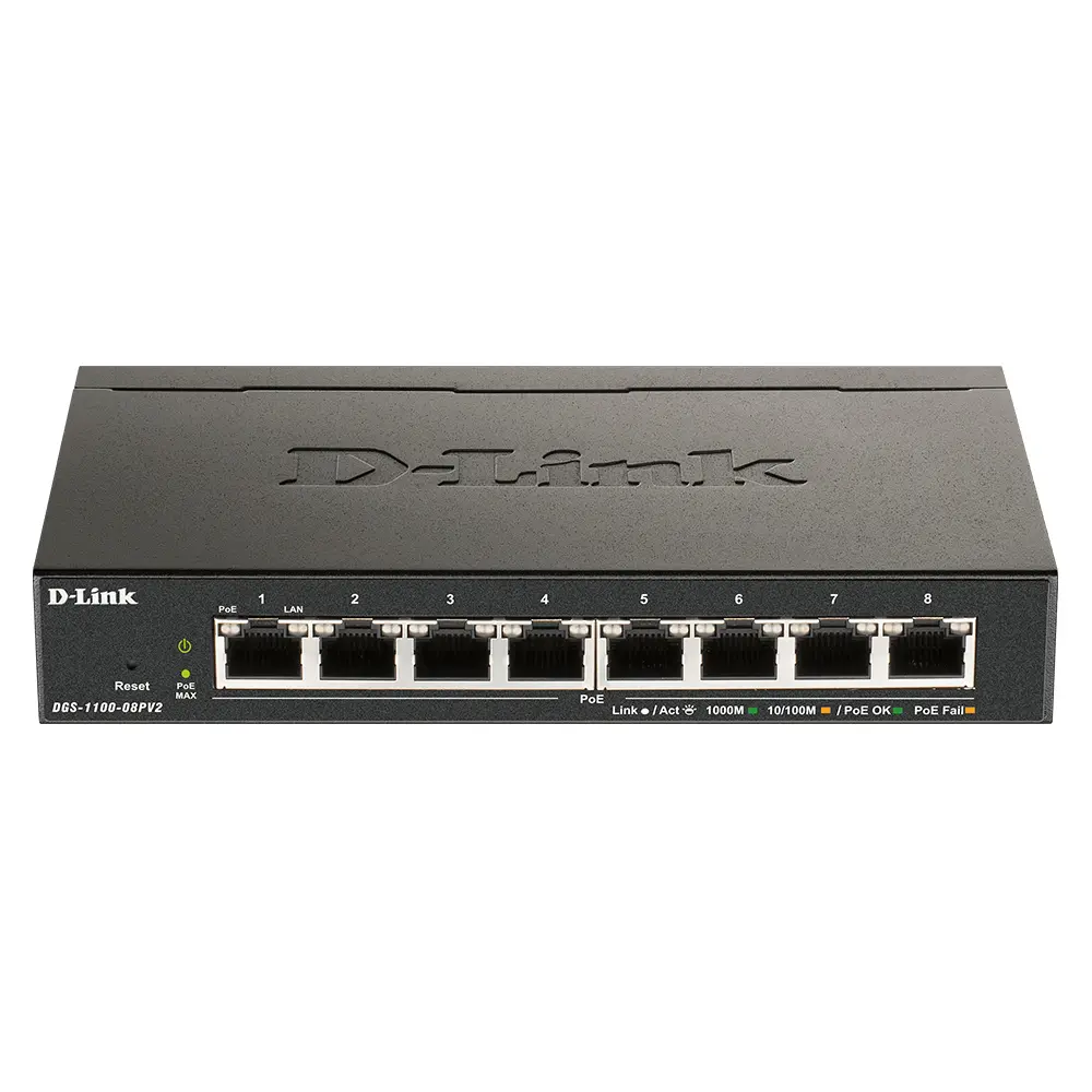 D-LINK DGS-1100-08PV2 8-Port Gigabit PoE Smart Managed Switch, Network Switch for Computers & Office Network Components