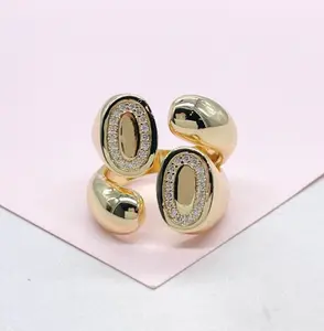18k Gold-filled Adjustable 4-Way Wrap ring with CZ and Dome Ended Pattern