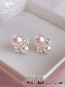 Women's Elegant Faux Pearl Stud Earrings, Rhinestone Design, Perfect for Daily Wear, Dates, Holidays, Engagement, High Quality Earrings