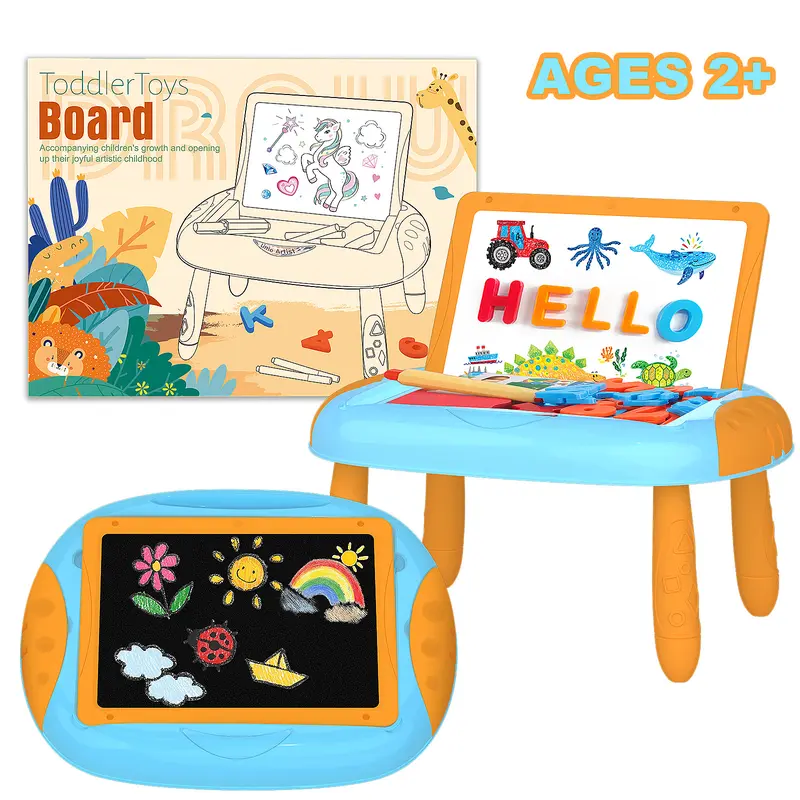 Egofuntoy Adjustable Small Erasable Writing Board Easel with Built-In Storage for Ages 1-2 Toddlers, Double-Sided Whiteboard, 26 Letter Templates, 25 Number Guides, Art Markers, Small Christmas Gifts for Kids for Birthdays & Open-Ended Play