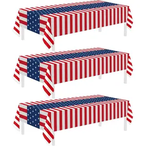 3 Pack Patriotic Tablecloth, Disposable Plastic Tablecloth 54" x 108" Patriotic Decorations,Themed Party Supplies for Outside,Picnic,Camping, Memorial