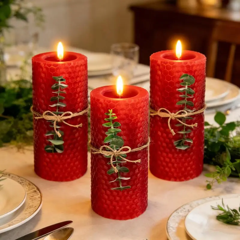 3 natural beeswax pillar candles, size 10×5 cm, unscented, smokeless, dripless design, burns for 26 hours, candle set, suitable for various holidays, wedding decorations, home altar rituals, meditation, and home decor