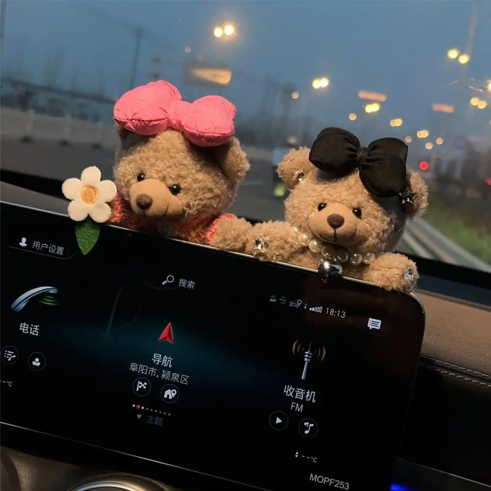 Car Decoration Interior Decoration Bear Screen Ornaments Plush Cartoon Cute Bear Car Center Console Decoration