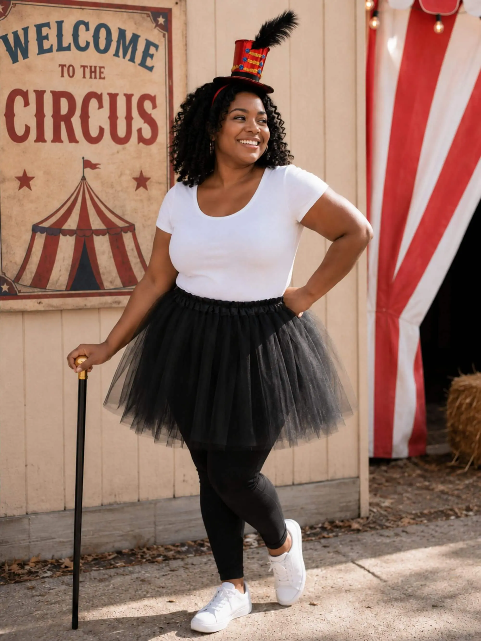 Ringmaster Costume Set for Adults & Plus Size – Black Tutu Skirt & Black Mini Top Hat Headband – Circus Greatest Showman Outfit