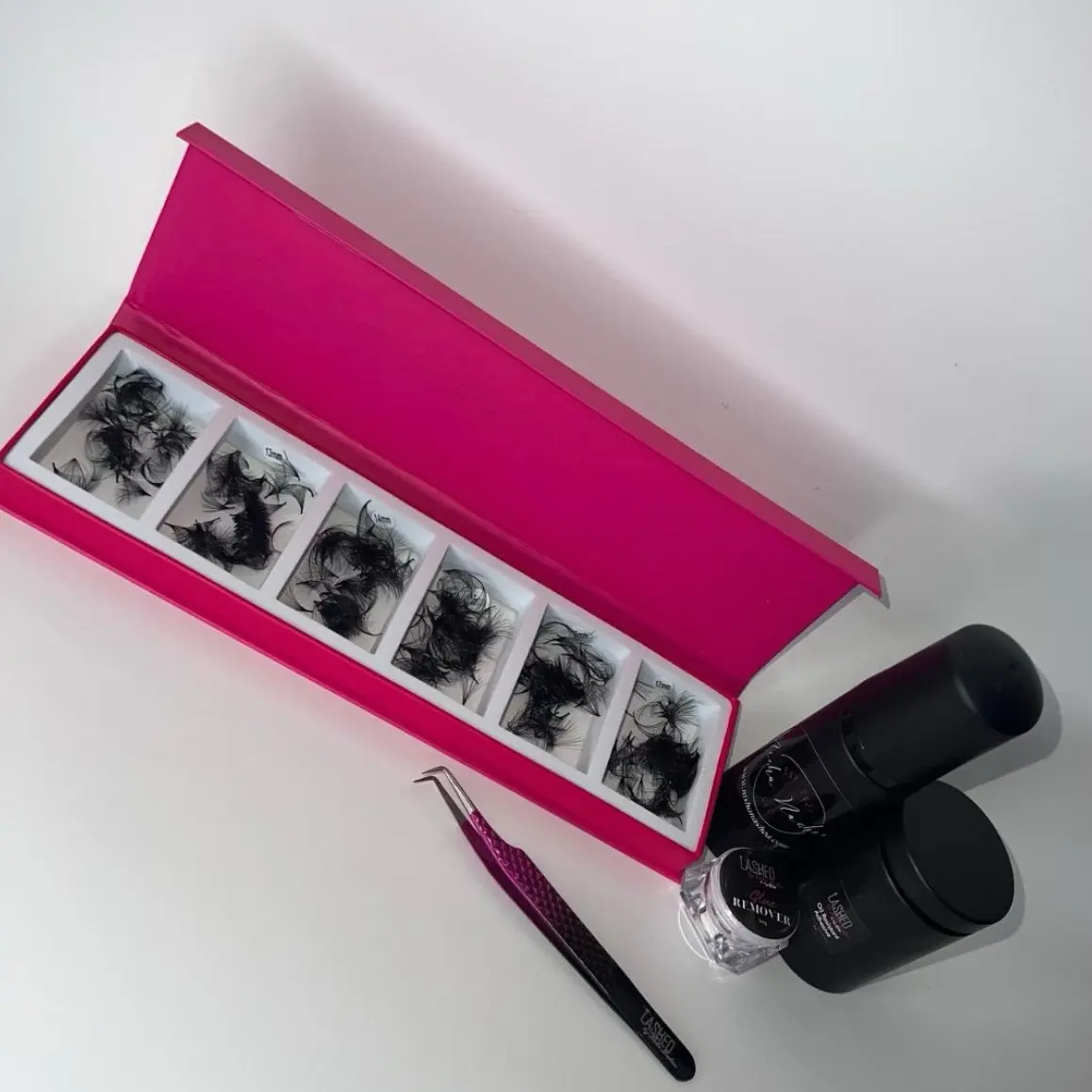 Professional Grade Eyelash Extension Kit - 20D Promade Fans, Oil-Resistant Adhesive, Tweezer, Remover and Primer/Cleanser for  Lash Extension