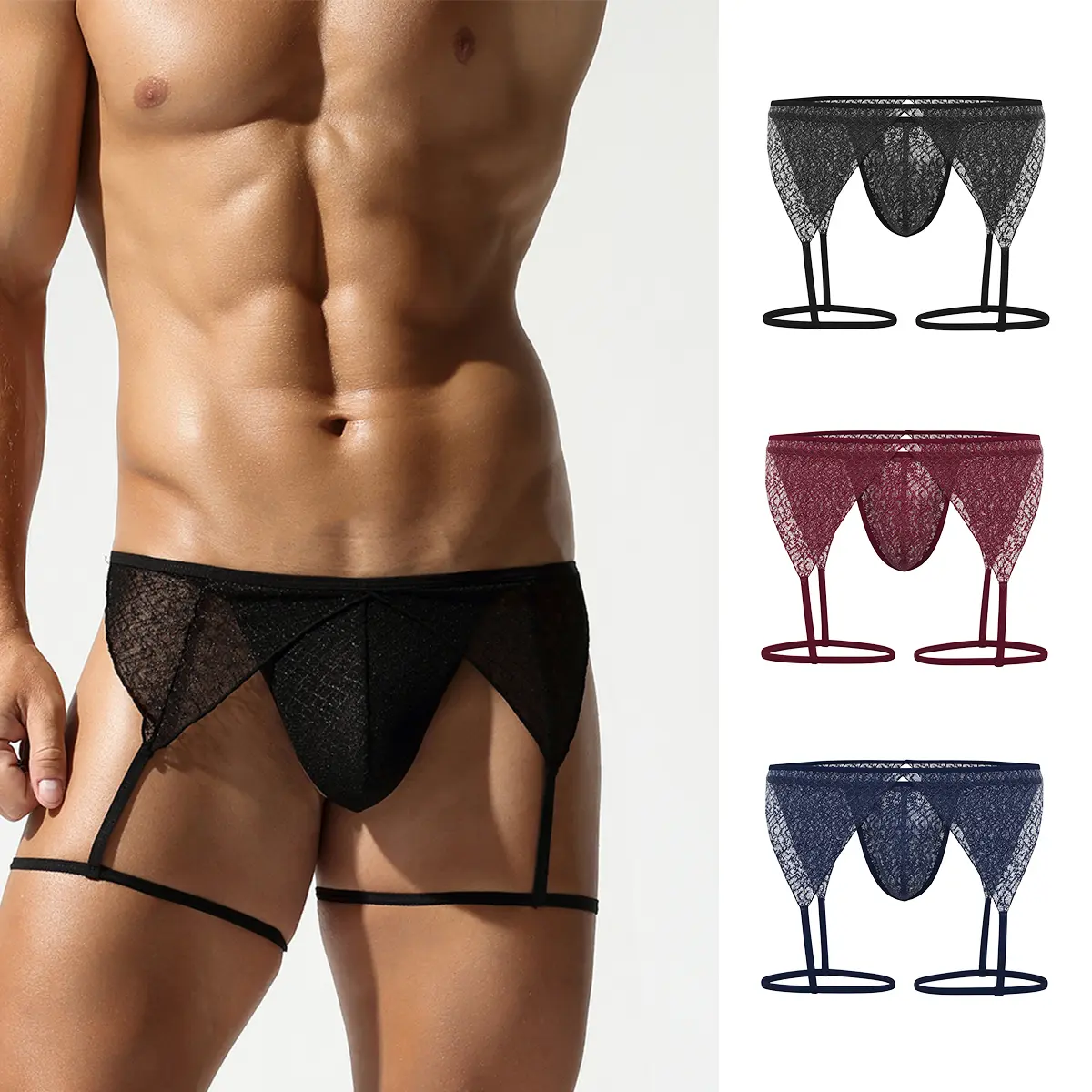 TAUWELL 3/1Packs Men's Low Rise Lace Jockstrap Underwear, Openwork Stretch Strappy Briefs with Contoured Pouch & Thigh Loop Design for Date Night, Club Party, Festival Outfit & Photo Shoot-25103