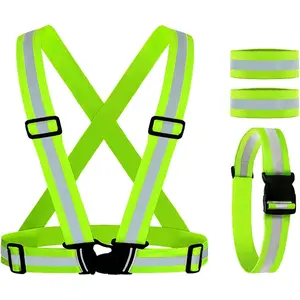 Reflective Vest, Reflective Glow Belt with 2Pack Reflector Armbands, Adjustable Elastic Safety Vest Outdoor Reflective Belt High Visibility, Ultralight & Comfy for Running, Jogging, Walking, Cycling,