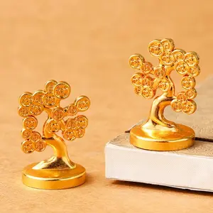 Copper Fortune Tree Figurine, Alloy Metal Gold Plated Office Decor, Creative Miniature Decorative Desk Ornament, Feng Shui Home Decoration, Feng Shui Ornaments