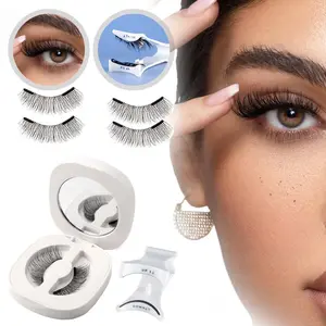 Magnetic Waterproof Reusable Eyelash Set with Applicator, 1 Pair Natural Look Reusable Natural Lash Clusters Magnetic Eyelashes, DIY False Eyelashes, Individual False Eyelashes, Eyelashes Extensions Kit, Glueless Lashes Clusters, Soft Magnetic Eyelashes