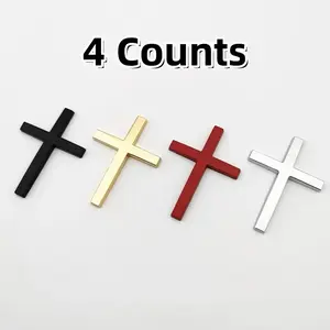 4Pcs Christian Cross Car Sticker Set Premium Waterproof Durable Auto Decals Universal Exterior Decoration Faith Inspired Style Silver Black Red Gold for Cars SUVs Motorcycle