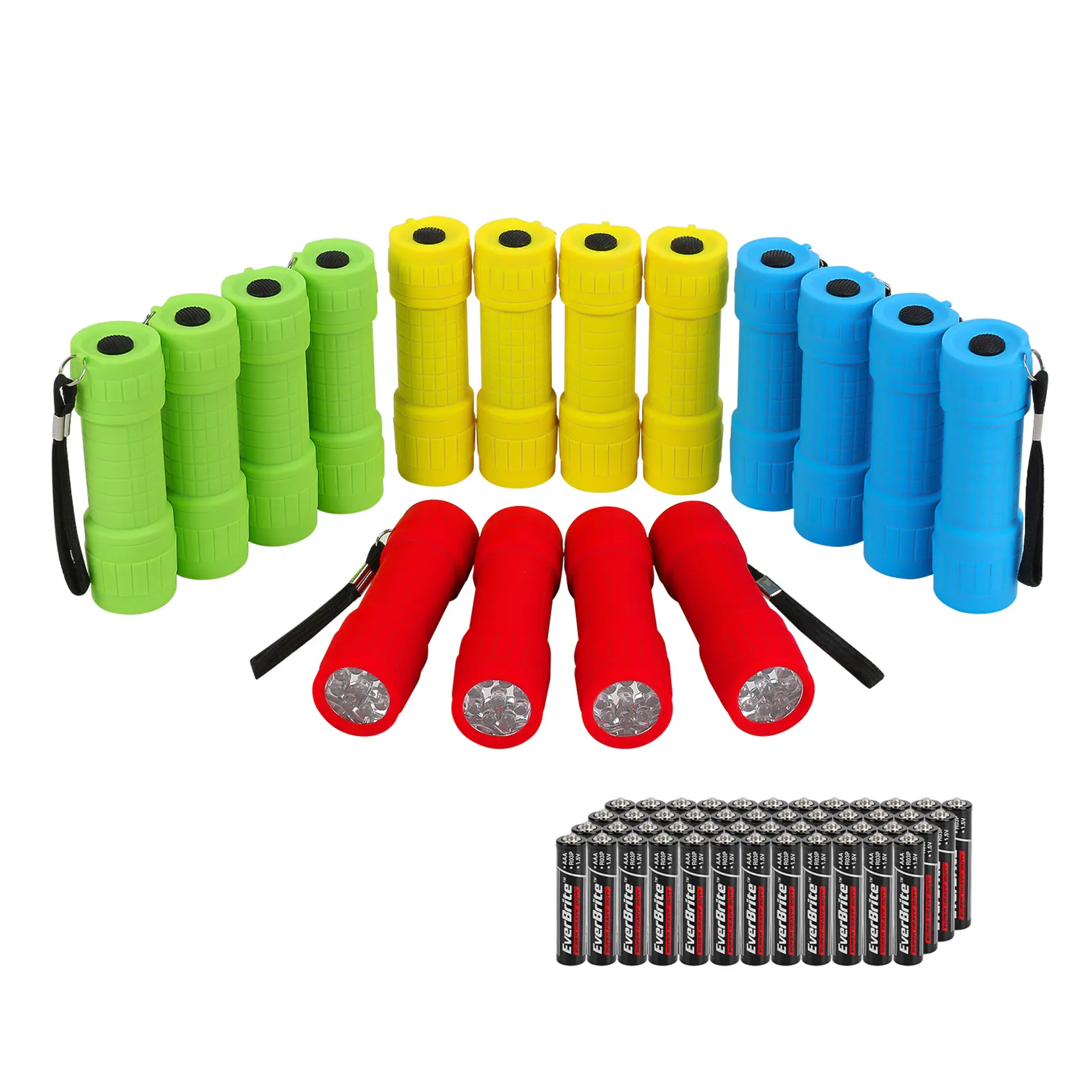 #toolupgrade EverBrite 16-Pack Push Button Mini Flashlight Set, Lightweight Assorted 4-Color Small Flashlights, 48 AAA Batteries Included, Outdoor Ready for Emergency Use, Bulk Holiday Gifts