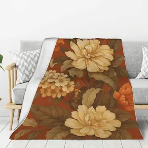 Flowers, spring plants, floral prints, rust colored soft blanket, plant flowers, spring flannel blanket