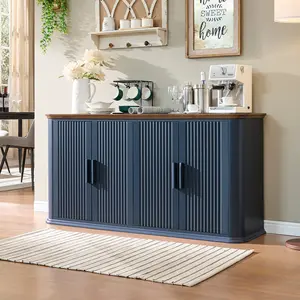 PieDle Furniture 60" Sideboard Buffet Cabinet with Storage, Kitchen Cabinet with 4 Fluted Doors & Adjustable Shelves, Modern Coffee Bar Table for Dining Room, Living Room, Entryway