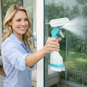 4 In 1 Window Cleaning Brush, Multifunction Glass Cleaning Tool with Squeegee, Window Track Cleaner & Gap Cleaning Brush, Deep Cleaning Gadgets for Home