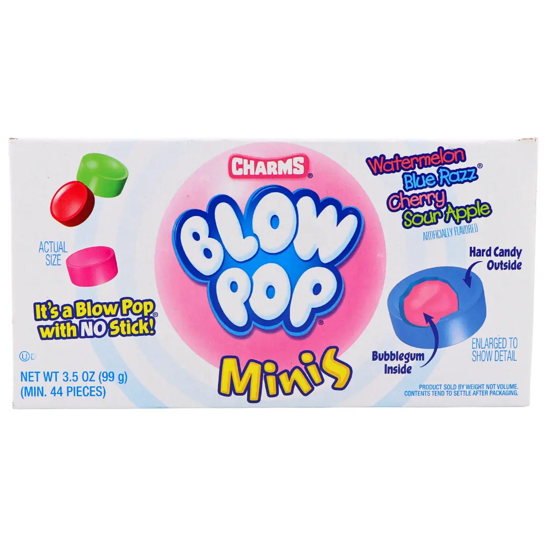 Charms Blow Pop Minis Theater Box, Hard Candy with Bubblegum Inside, 3.5 oz