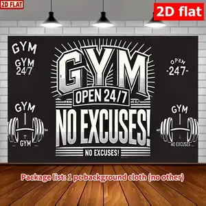 2D Flat, Gym Open 24 No Excuses Motivational Workout Banner - 8x6ft Durable Polyester Garage Flag with Weightlifting Design, All-Season Indoor/Outdoor Fitness Decor for Home Gym, Studio, Parties & Celebrations, Party Decoration Supplies