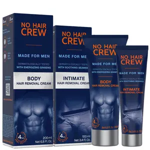 NO HAIR CREW Body & Intimate Hair Removal Cream Full Bundle for Men - Dermatologically Tested with Ginseng & Seaweed - Painless Home Waxing Kit