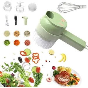 Multifunctional Portable Wireless Vegetable Processor Electric 4-in-1 Vegetable Cutting Set, Easy to Charge, Suitable for Garlic, Chili, Celery, Meat, Comes with Cleaning Brush, Comes with Egg Beater and Cream Whisk