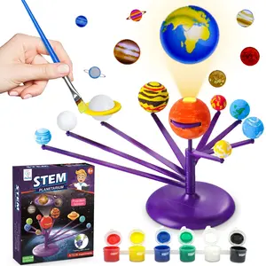 Hand-Painted Solar System Model Kit for Kids 8+, DIY Educational Stem Toy Science Experiment Kit with Planet Assembling, Includes Projector for Astronomy Learning