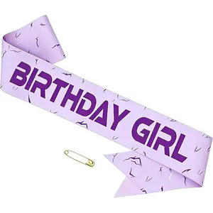 Birthday Girl Sash, Purple Satin Birthday Sash for Women, Adjustable Party Sash with Safety Pin, Birthday Party Decorations for Her, Bachelorette & Girls Celebration, Versatile