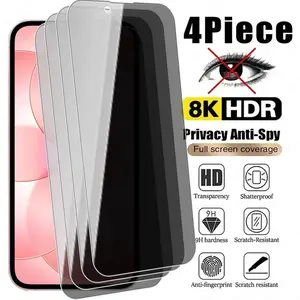4pcs Full Coverage Privacy Screen Protector for iPhone 17 Air/16e/17/16/15/14/13/12/11/Pro Max/Pro/Plus/Mini/XR/X/XS/XS MAX/7/8/SE,9H Hardness,Anti-spy,Anti-Fingerprint,Scratch Resistance,Easy to Install,Compatible with Phone Cases
