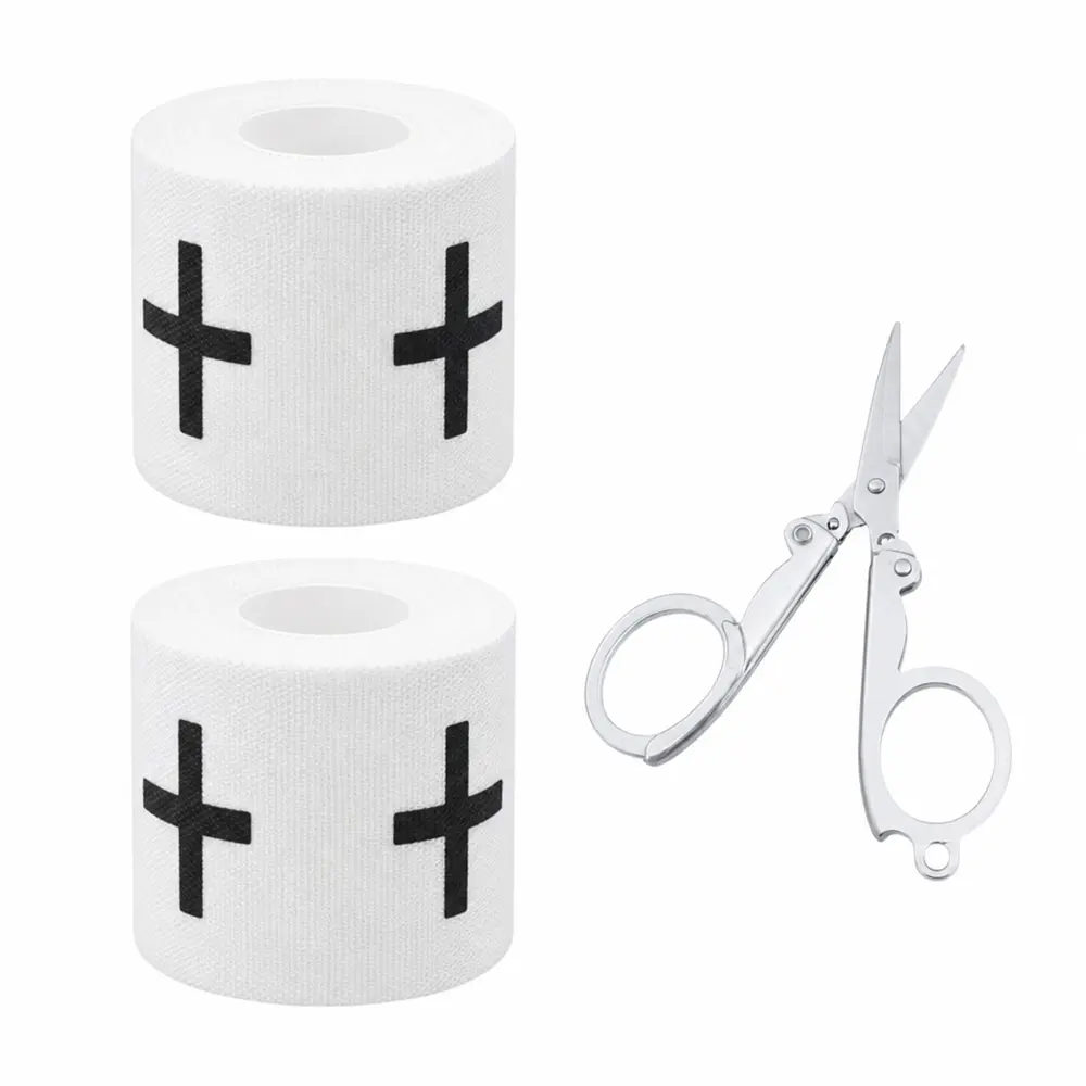 2 rolls 2 Inch Wide Elastic Cross‑Pattern Self Adhesive Sports Bandage Tape with Folding Cutting Scissors, Flexible Breathable Athletic Wrap for Joint Stabilization, Protective Support Tape for Workout Ball Games Training