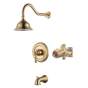 WOWOW Single Handle 1-Spray Shower Faucet 1.8 GPM with Brass Pressure Balance and Tub Spout, Brushed Gold (Valve Included)