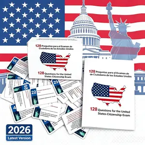 US Citizenship Flash Cards 2026 – All 128 Questions & Answers –(English & Spanish) Citizenship Naturalization Test Study Guide – Large Print, Portable Color Hard-Bristled Learning Cards with Bonus Booklet