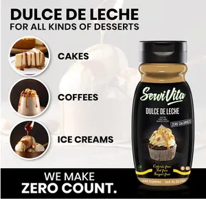 Sugar Free DULCE DE LECHE Topping Zero Calories and Fat Free, 10.6 FL OZ - No Sugar Dulce De Leche Syrup Dessert Topping Gluten-Free, Non-GMO, Vegan and Keto Friendly - ServiVita