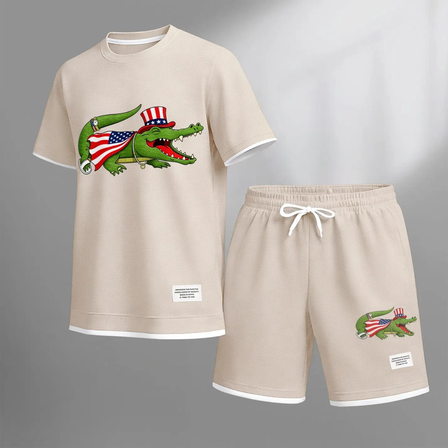 Men's Funny Animal Graphic Print Short Sleeve Shirt and Drawstring Shorts Set, Casual Summer Two-Piece Outfit, Lightweight Breathable Relaxed Fit Sportswear, Stylish Comfortable Daily Wear Beach Vacation Travel Loungewear