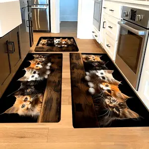 Cute Peeking Cat Kitchen Mat Set, Non-Slip Waterproof Absorbent Kitchen Rugs, Character-Inspired Washable Floor Runner, Doorway Decor for Home Bathroom, Gift for Cat Lovers, Character-Inspired Kitchen Rugs