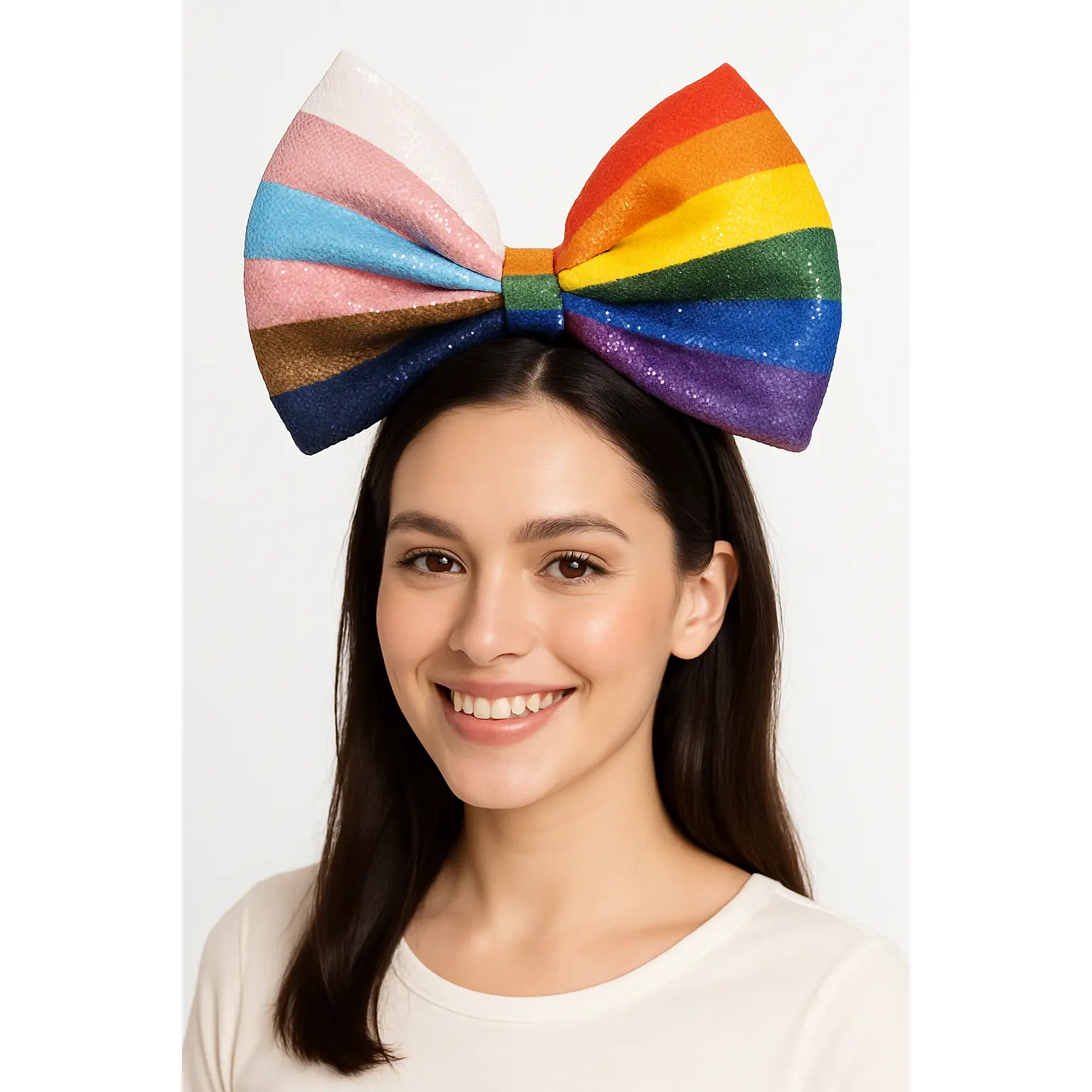 Oversized Rainbow Pride Bow Headband