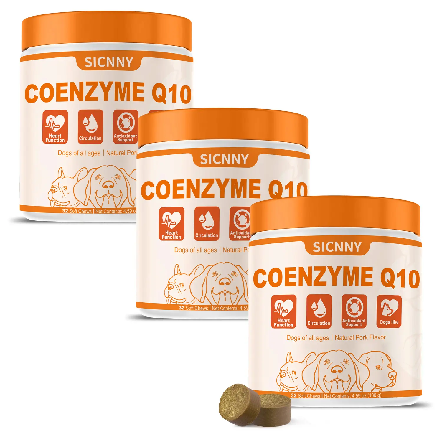 Taurine + CoQ10 Dog Chews | Energy Support Daily Supplement | All Breeds Formula | Natural Pork Flavor SummerVibes petlovers