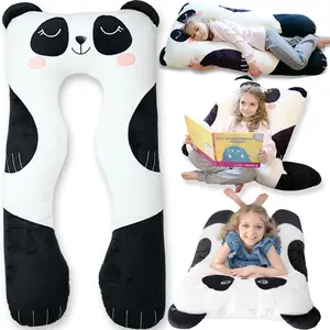 LUNAMIRA Panda Kids Body Pillow - 47" U-Shape Long Plush Soft Animal Pillow for Kids, Sleeping, Reading, ADHD & Special Needs Comfort, Anxiety, Washable Cover, Snuggle Fun Cuddle Gift for Boys & Girls