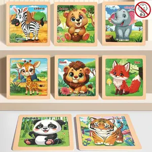 Children Wooden Puzzle 3-6 Years Old Baby Cartoon 9-Piece Animal Forest Theme Early Education Toy Educational Puzzle Montessori Puzzles Gift