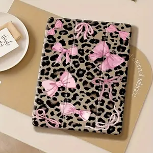 Leopard Print Bowknot Tri-Fold iPad Case, for mini 3/4/5/6/7, Air 1/2/3, Pro Series, Galaxy Tab S6/S7/S8/S9/S10, A7/A8/A9. With pencil holder, kickstand and auto sleep function. Perfect holiday gift choice., Covers, Accessories