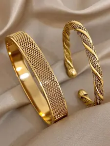 2 Piece Stainless Steel Elegant Braided Twist Bracelet Set for Women, Bangle Bracelet Set, Perfect for Mother's Day, Christmas, Wedding, Party Accessories, Jewelry Gifts