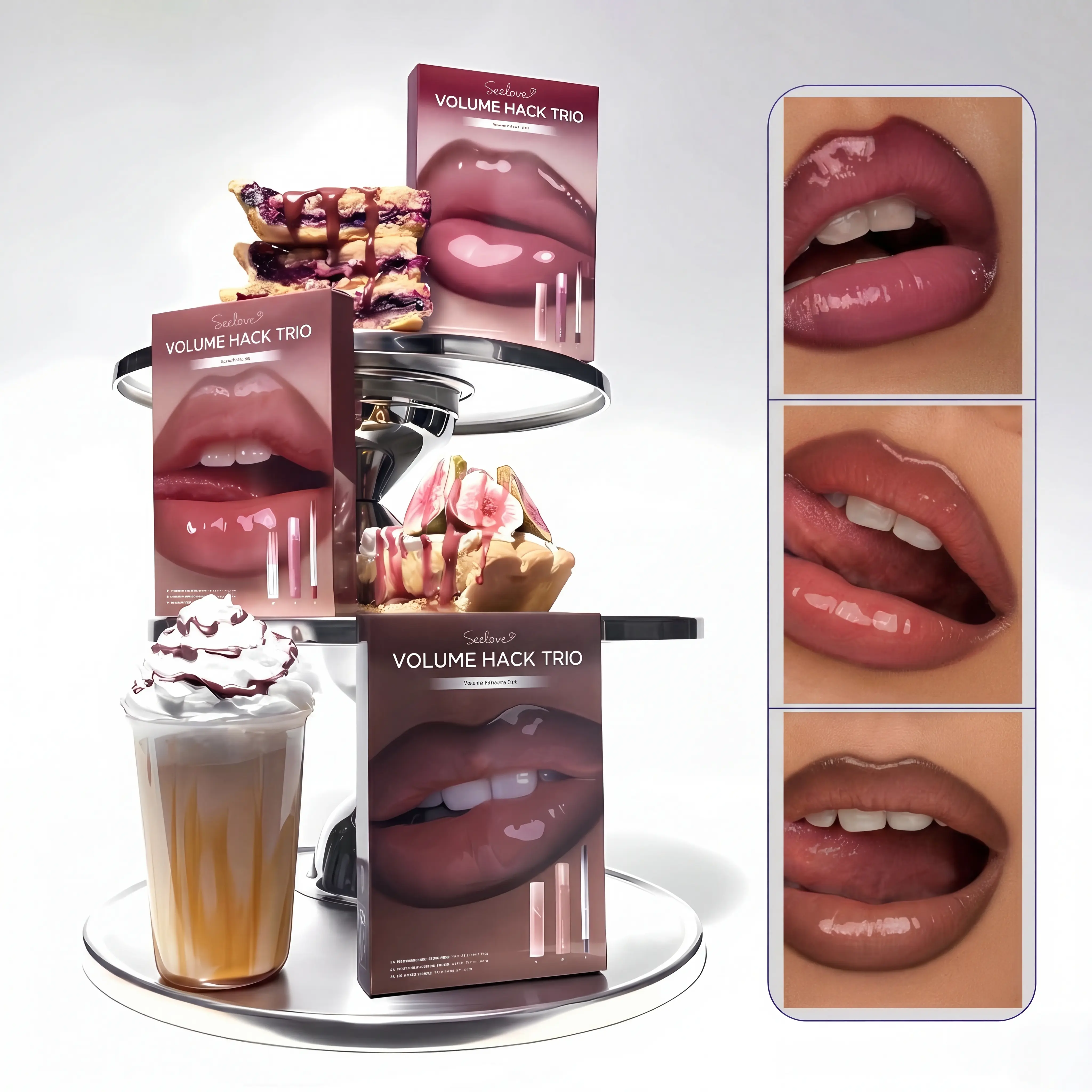 Volume Hack Trio Sweet Fig Set |  Lip Combo for Plump, Hydrated & Glossy Lips | 3-in-1 Kit (3 Shades, Lip Mate Pencil 0.5g, Melting Balm 3.5g, & Color Gloss 4g)