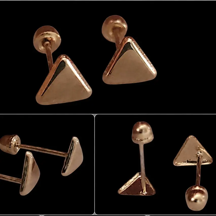 10K Solid Gold Tiny Triangle Stud Earring for Cartilage & Helix ~New