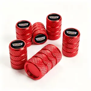 5-Pack Red & Black Luxury Polished Tire Valve Caps For Cadillac Escalade CT4 CT5 XT4 XT5 XT6 Lyriq Premium Aluminum Dust-Proof Seal Anti-Corrosion Wheel Covers With Cadillac Logo SUV Car Accessories