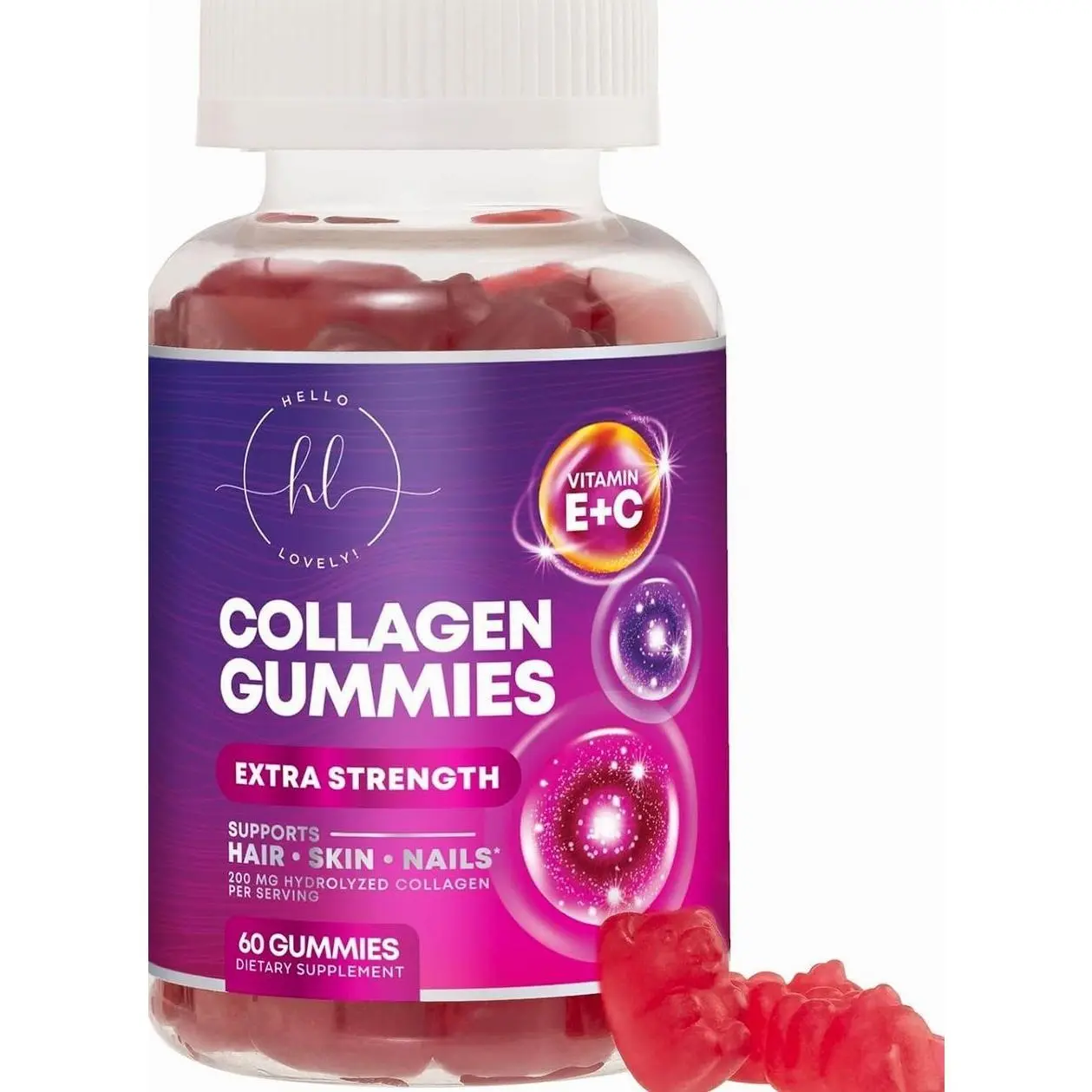 Collagen Peptides Gummies with 2500 mcg Biotin - Hydrolyzed Protein Type I & III Multi Collagen Supplement with Vitamin C & Zinc - Support for Hair, Skin, Nails, Tasty Pomegranate Flavor - 60 Gummies