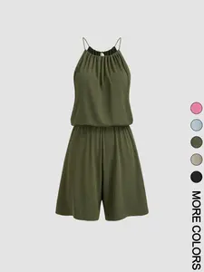 Women's Solid Color Romper, Casual Comfy Sleeveless Romper for Summer, Fashion Women's Clothing for Daily Wear