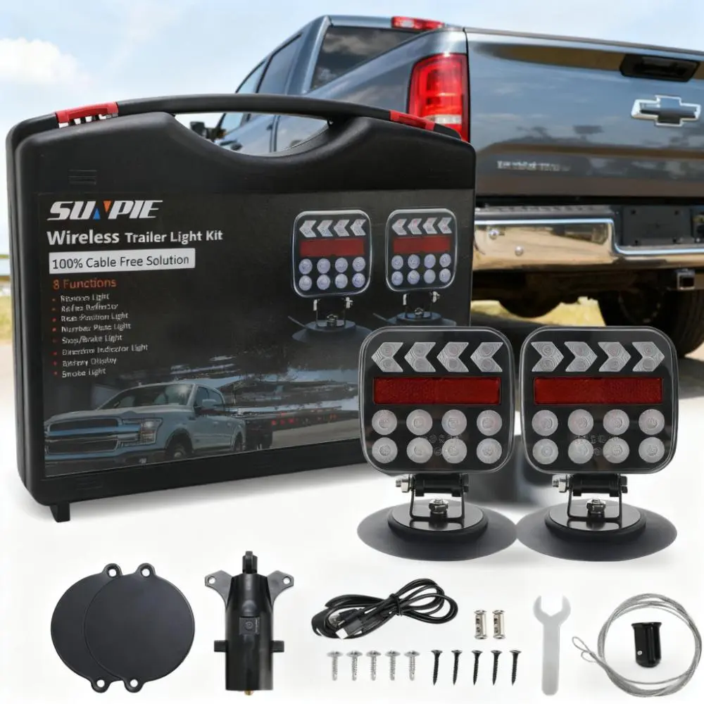 SUNPIE Wireless Magnetic Tow Lights Kit with 36-LED Side Lights, Adjustable Magnetic Mount, USB-C Charging, 5 Modes, 100 FT 2.4GHz Sync, IP67 Waterproof, Metal Bracket, 7-Pin Plug for Tractors, Trailers, Led Side Light