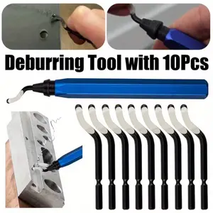 11 Pcs High-speed Steel Deburring Tool Set, Including BS1010 High-speed Steel Blades and 1 Pcs Handle, Suitable for Metal, Aluminum, Copper, Resin, Plastic, Pipeline and 3D Printing - Heavy-duty Edge Trimming Tools, Suitable for DIY and Industrial Use
